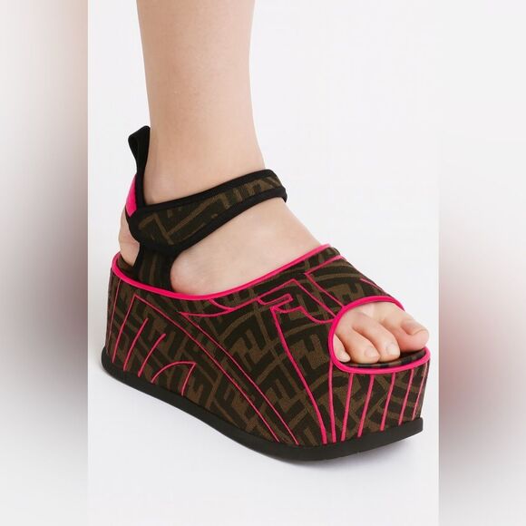 FENDI FF Zucca Pink & Brown Platform Sandals IT37 - Picture 3 of 13